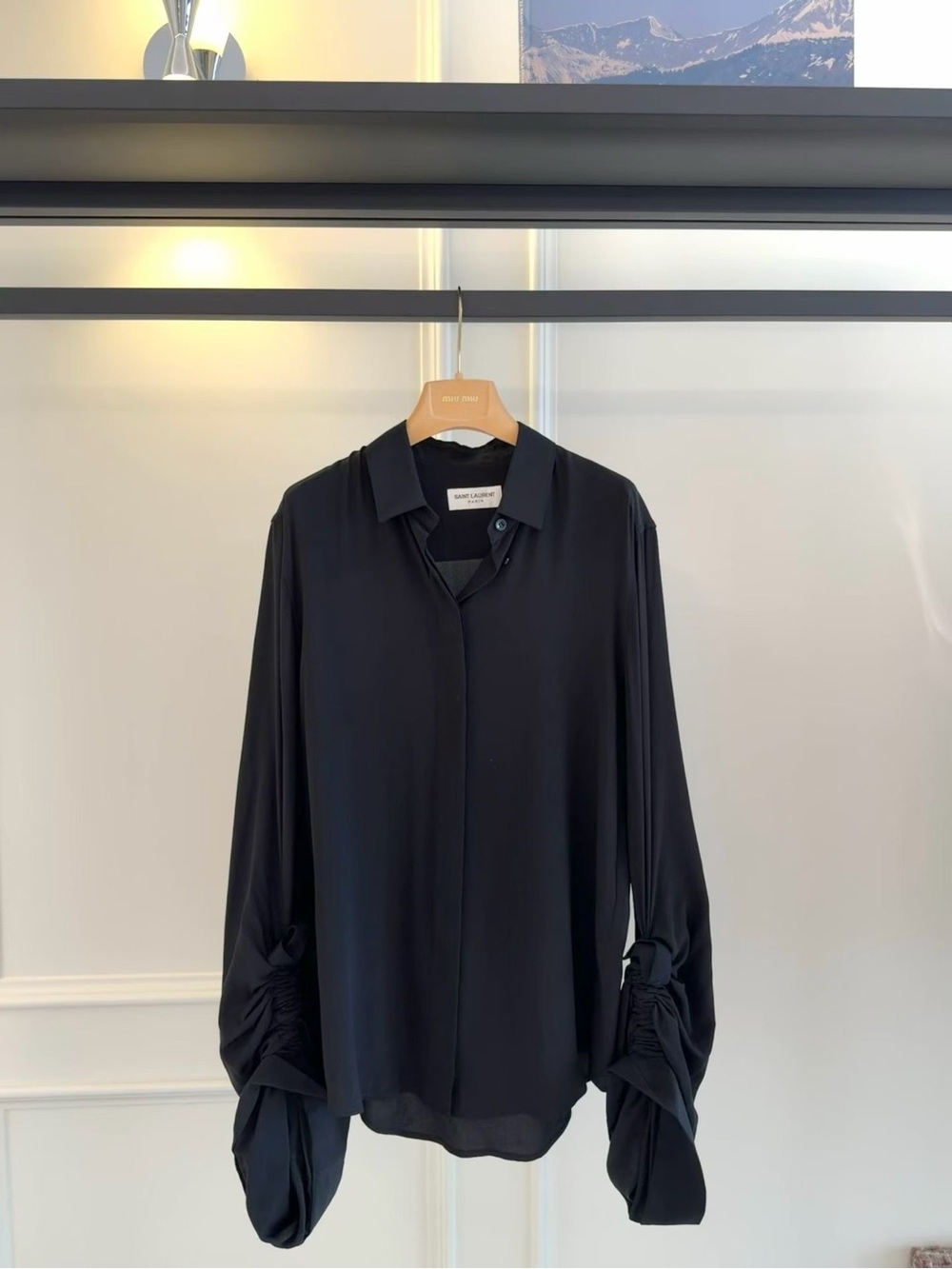 Saint Laurent Black Draped Long-Sleeve Shirt